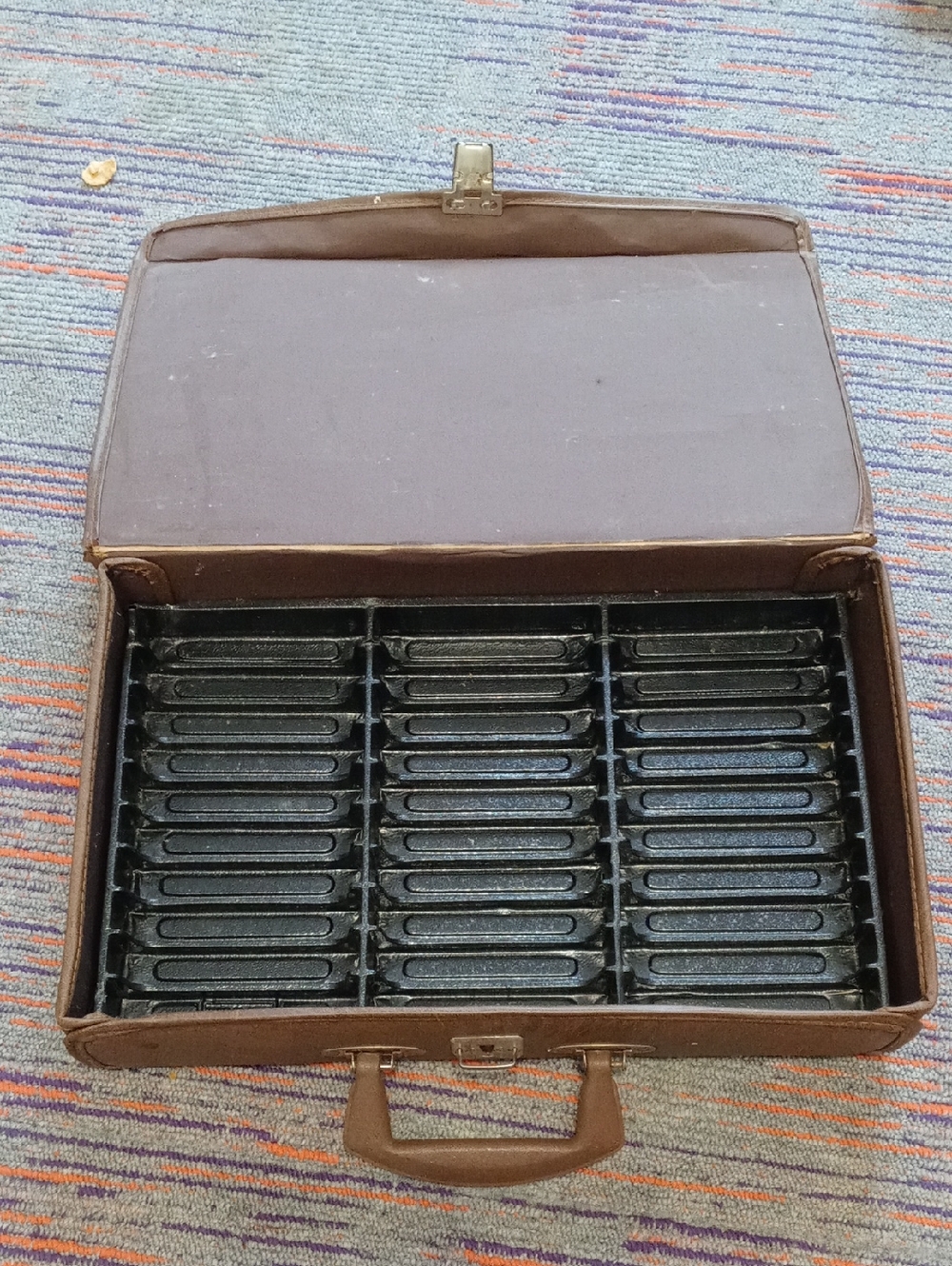 Brown Media Storage Case with Black Removable Trays